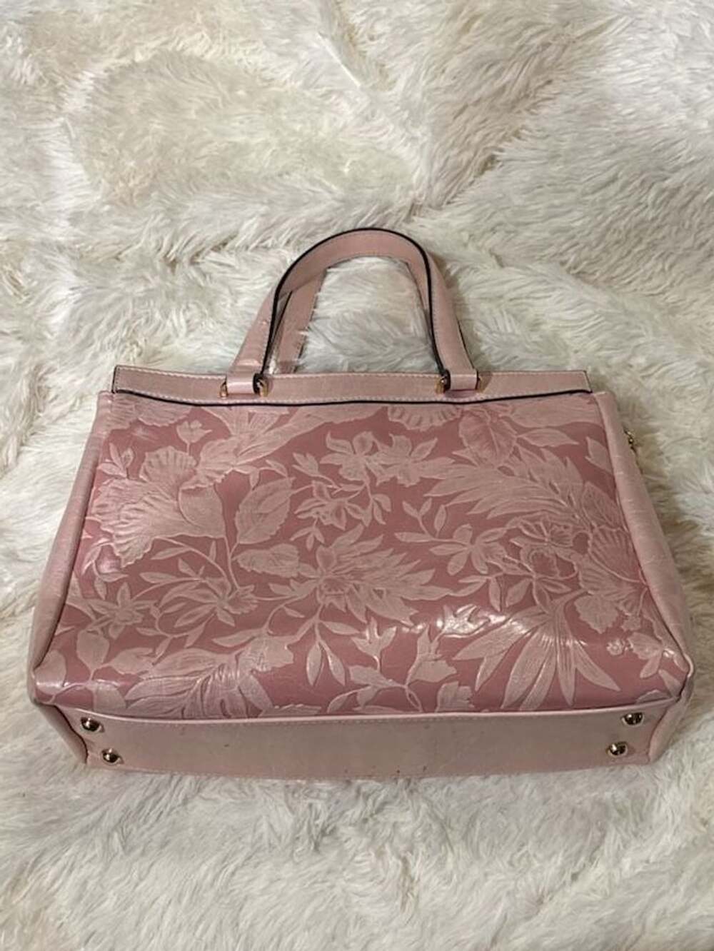 Mellow World Pink Floral Embossed Vegan Leather Satchel Handbag